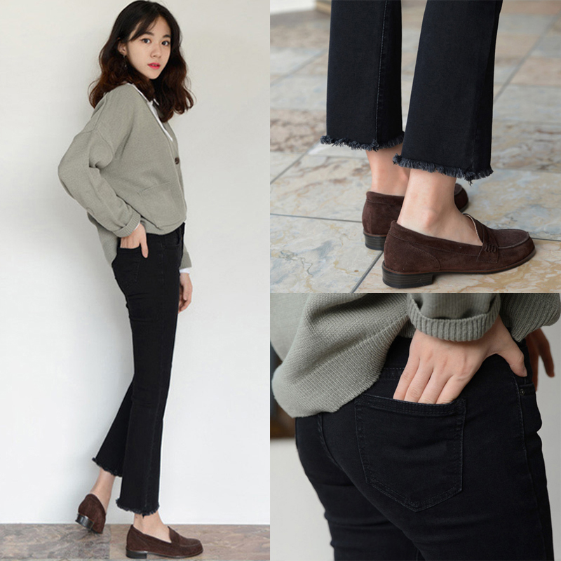 Black jeans women's small spring and summer 2021 new high-waisted nine-point versatile loose wide-leg micro-flared pants
