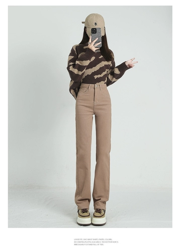 Хаки весенние джинсы, штаны, осенние, свободный крой, облегающий крой, высокая талия