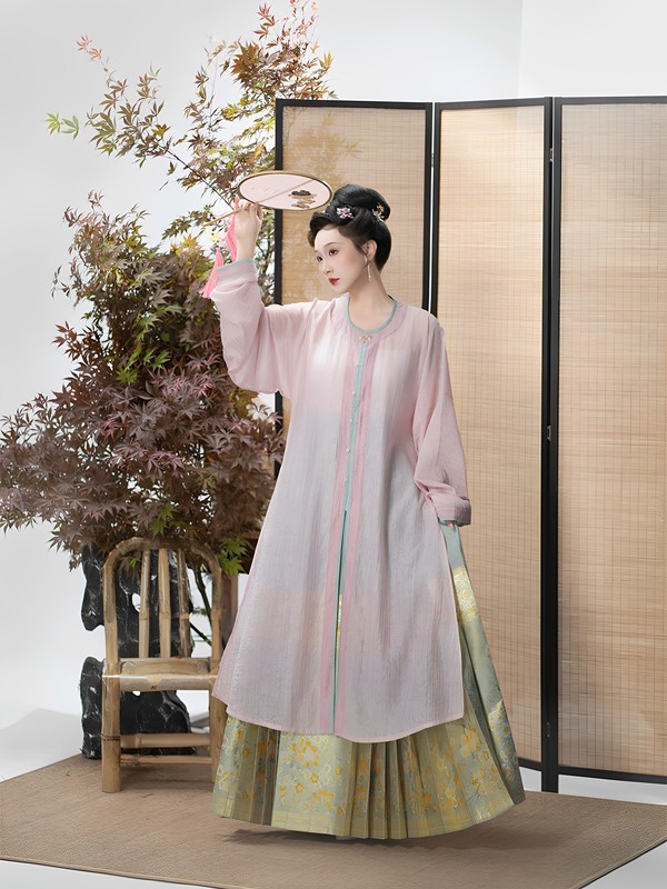 Tingting Song [Spring Colors] Tencel Wanli Long Shirt for Women, Ming Dynasty Style, Original Multi-Color Contrast Hanfu for Spring, Autumn, and Summer