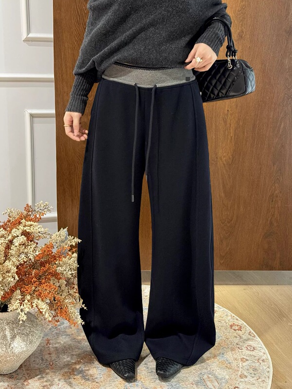 Mm Europe 2026 Winter New Style Patchwork Elastic Waist Drawstring Split Seam Loose Wide-Leg Casual Pants Sweatpants