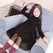 Girls dress spring and autumn super-ocean little girl plus skirt skirt children black bottom winter dress