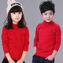 Girls sweater cover spring and autumn clothing boy plus thickening air half-tall black and red children autumn and winter blouse