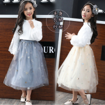 Girls long skirt super-fairy knee and autumn Han edition of big child half-body dress children Oceanao fashion princess dress summer