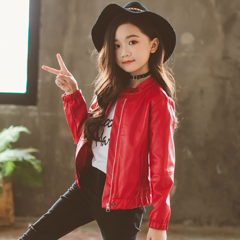 Girl Jacket Autumn Clothing 2021 New Foreign Style Trendy Children Jacket Blouses Girl Short leather clothes Spring autumn and winter