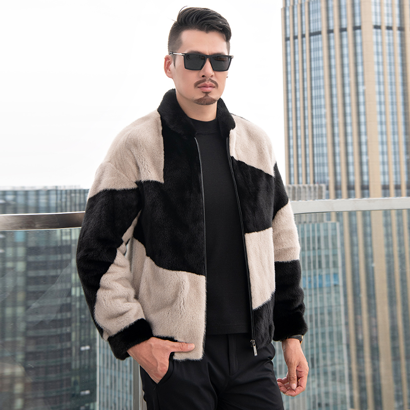 New import Goose Down Mink Leather Jacket Male mink Mink Short mink Fur Coat Baseball Collar Color Jacket Tide