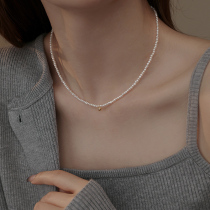 Natural baroque millet pearl 2mm mini fresh water small pearl fine pearl necklace with light and small crowdlock bone chain woman