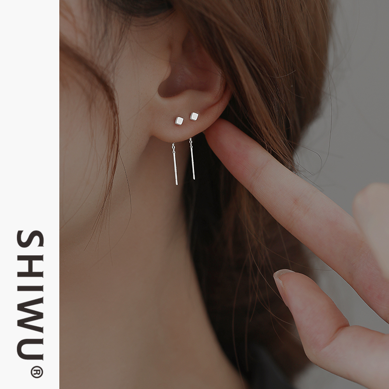 The new temperament of the autumn and winter ear line of the silver square ear hole is small, autumn and winter ear line 2022