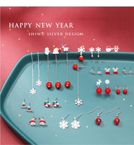 Decorated with silver winter sterling silver earrings female temperament New year flavor earrings autumn and winter New year red earrings earrings