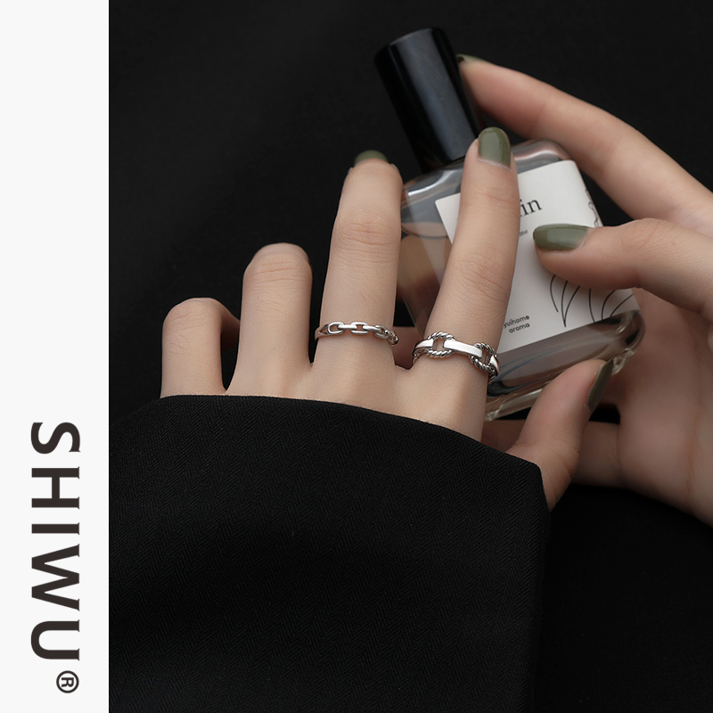Jewelry Wu silver chain ring Female niche design Japanese light luxury index finger ring combination ins tide 925 silver ring