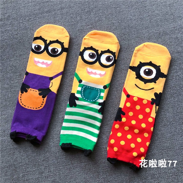 Hualala Korean Imported Cute Minions Cartoon Short Socks Women's Cotton Socks