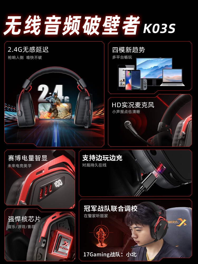 Siberia K03S Wireless Gaming Headset, Over-Ear Bluetooth Gaming Headset, Wired for Desktop Computers