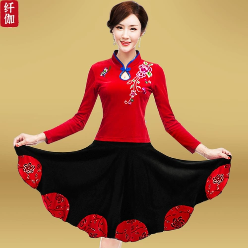 纤伽 Осенний комплект, ципао для пожилых людей, 2022, для среднего возраста