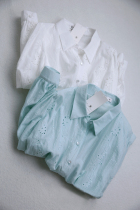 C128 original DAN fresh sweet and delicate full hollowed-out embroidery small flap cotton long sleeve shirt