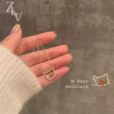 Light luxury Korean bear necklace female niche design advanced sense 2021 new simple sterling silver choker trend
