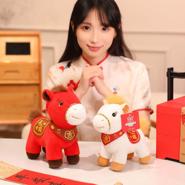2026 Year of the Horse Mascot: Get Rich Instantly Plush Toy, Golden Mink Blessing Horse Stuffed Doll, New Year Little Horse