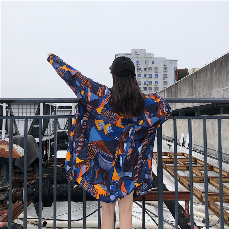 Xuân 2019 mới in Hàn Quốc áo dài tay rộng size rộng là áo chống nắng mỏng áo sơ mi nữ sinh viên - Áo sơ mi dài tay áo sơ mi bó dài tay nữ