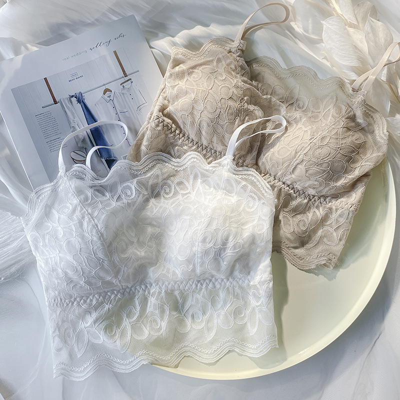 Beauty back underwear Female harness Shoulder Strap Chest Cushion Beating Bottom Wrap Chest-proof Walking Light Smear Bra Mesh Red burst Summer thin