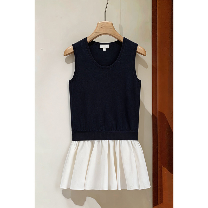 Same Style as the Store~ C*S Women's Linen Knit Patchwork Dress Ballet Dress Dark Blue 2026 Summer Same Style as the Store~ C*S Women's Linen Knit Patchwork Dress Ballet Dress Dark Blue 2026 Summer