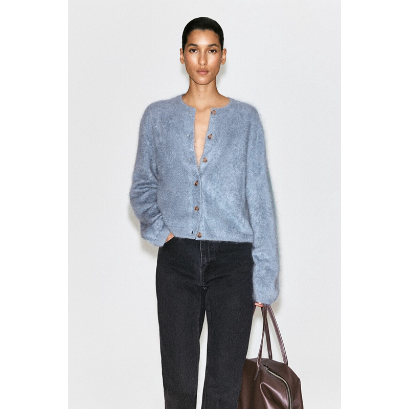 Original Cs Women's Clothing Standard Brushed Cashmere Round Neck Knitted Cardigan Blue 2026 Autumn 1341040003 Original Cs Women's Clothing Standard Brushed Cashmere Round Neck Knitted Cardigan Blue 2026 Autumn 1341040003