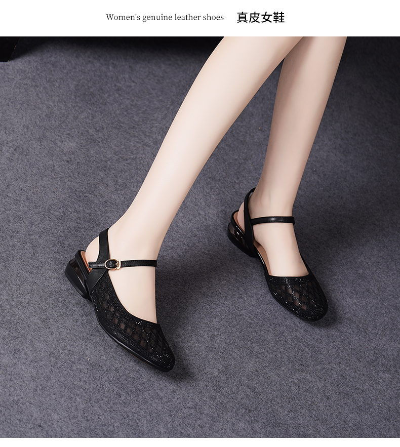 C8415 1520K GIÀY DÉP SANDAL NỮ JIARELA GẮN ĐÁ MŨI TRÒN ĐẾ MỀM MÙA HÈ TRUNG NIÊN GIÀY DÉP NỮ DA BÒ G04 SẢN PHẨM MỚI
