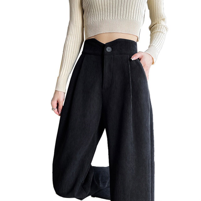 Chenille narrow wide-leg pants women's autumn and winter plus velvet thick corduroy pants high waist straight drape casual suit pants