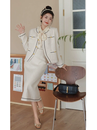 Синяя юбка, комплект, осеннее платье, в стиле Шанель, изысканный стиль, коллекция 2021, осенняя