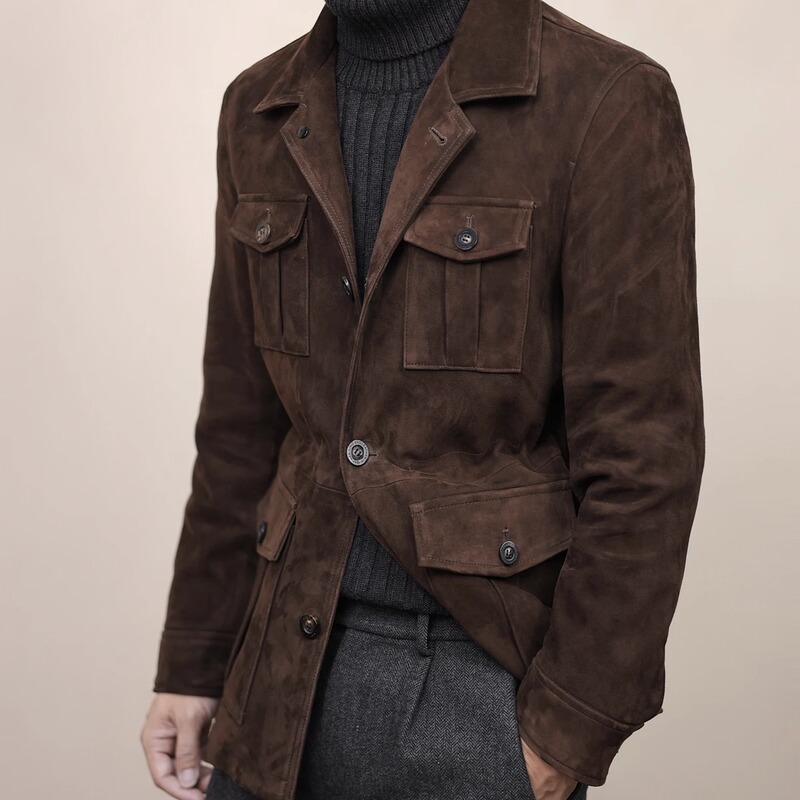Rl Purple Label Mixed Cashmere Lambskin Mid-Length Hunting-Style Suede Men's Jacket Old Money Style Retro Padded Jacket Rl Purple Label Mixed Cashmere Lambskin Mid-Length Hunting-Style Suede Men's Jacket Old Money Style Retro Padded Jacket