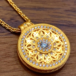 老铺 点钻玫瑰花黄金镶嵌钻石项链