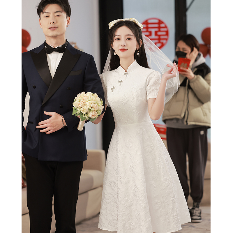 White Cheongsam Engagement Dress, Light Wedding Dress, Registration Dress, Small White Dress, Can Be Worn Casually, Wedding Dress for Petite Women