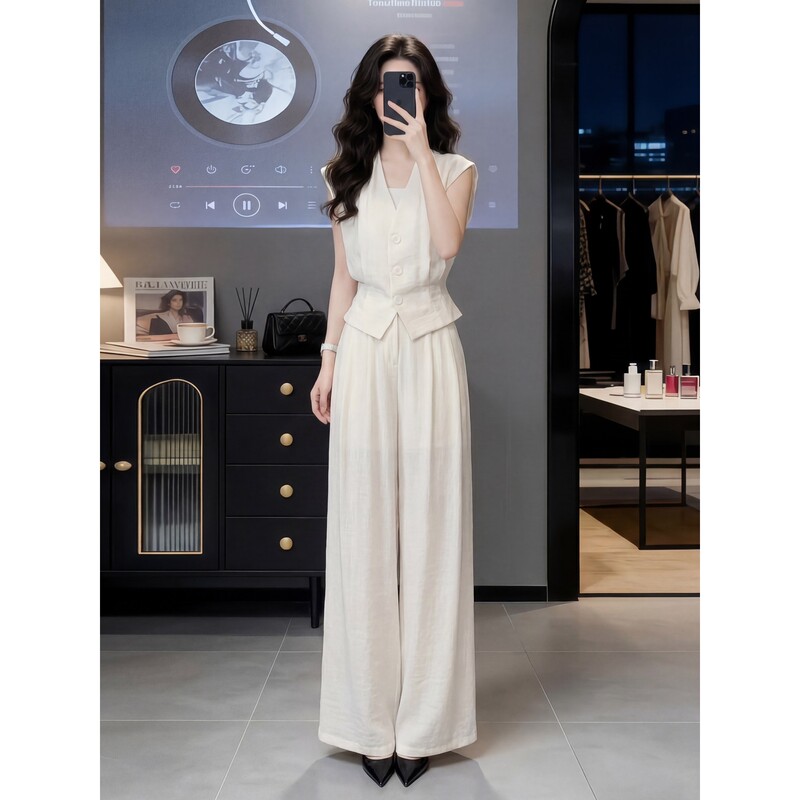 Authentic Luxury Commuter Outfit with a Youthful Vibe, 2026 Trendy V-Neck Short-Sleeve Top and Wide-Leg Pants Two-Piece Set Authentic Luxury Commuter Outfit with a Youthful Vibe, 2026 Trendy V-Neck Short-Sleeve Top and Wide-Leg Pants Two-Piece Set