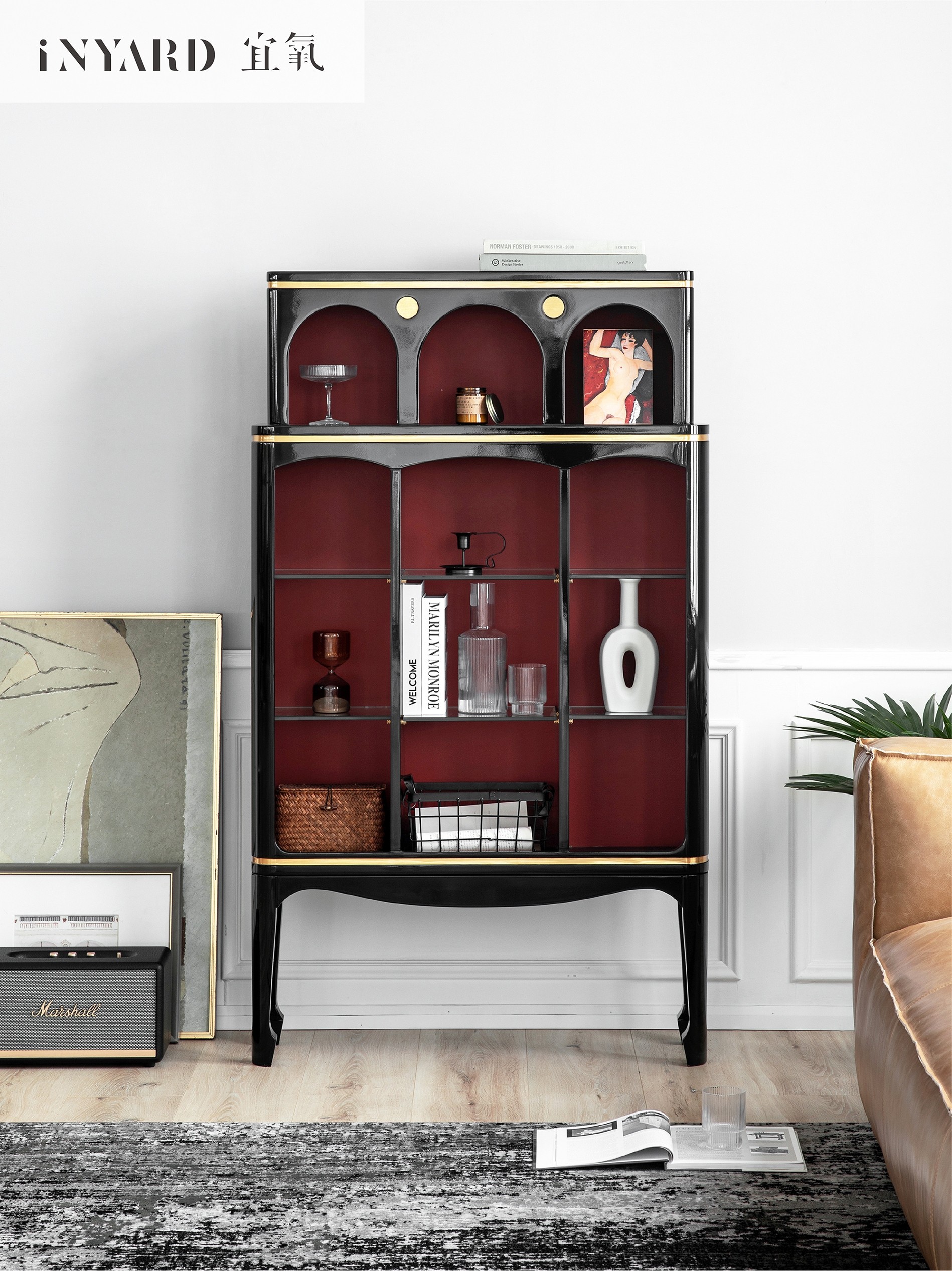 InYard]Rouge cabinet Light luxury wind decorative cabinet Modern art design Entrance cabinet Foyer side cabinet