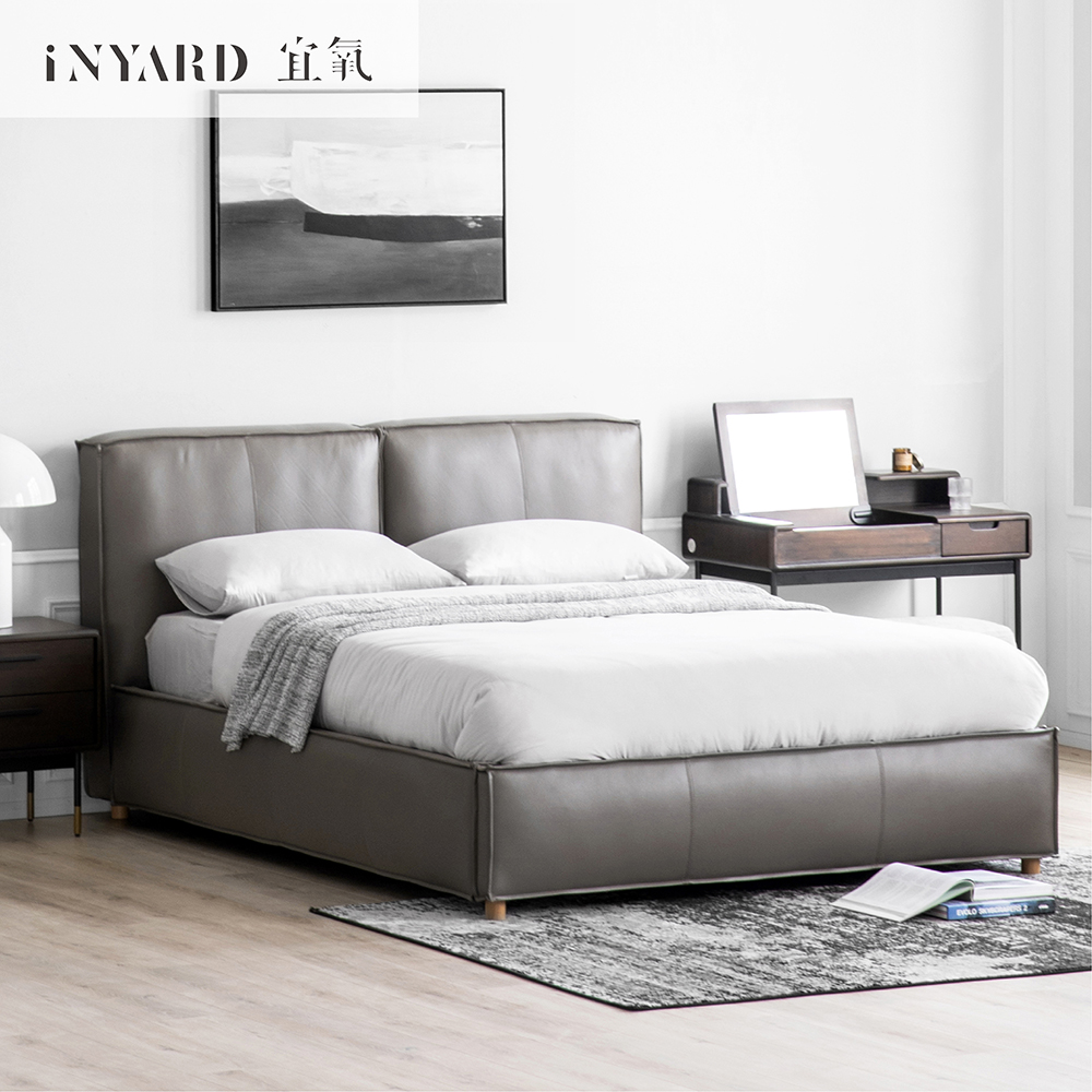 InYard Yiaerobic] Milton leather bed soft bag genuine leather bed modern minimalist leather bed master bedroom with light and luxurious art bed