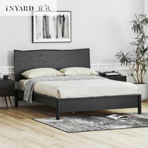  InYard Yi oxygen]Black coffee bed Nordic simple natural log side bedroom storage double bed sofa