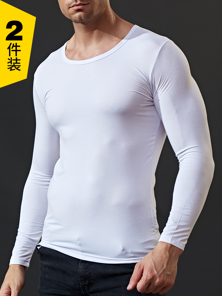 Men's autumn clothes single-piece top thin Modell round neck winter warm long-sleeved underwear Youth base shirt
