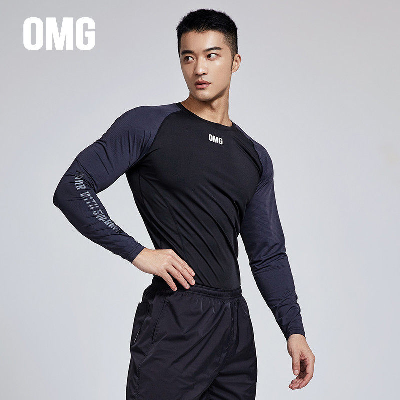 OMG Tide Spring and Summer Men's Loose Sport T-shirt Running Speed Dry Professional Training Circular-collar Long Level Fitness Clothes