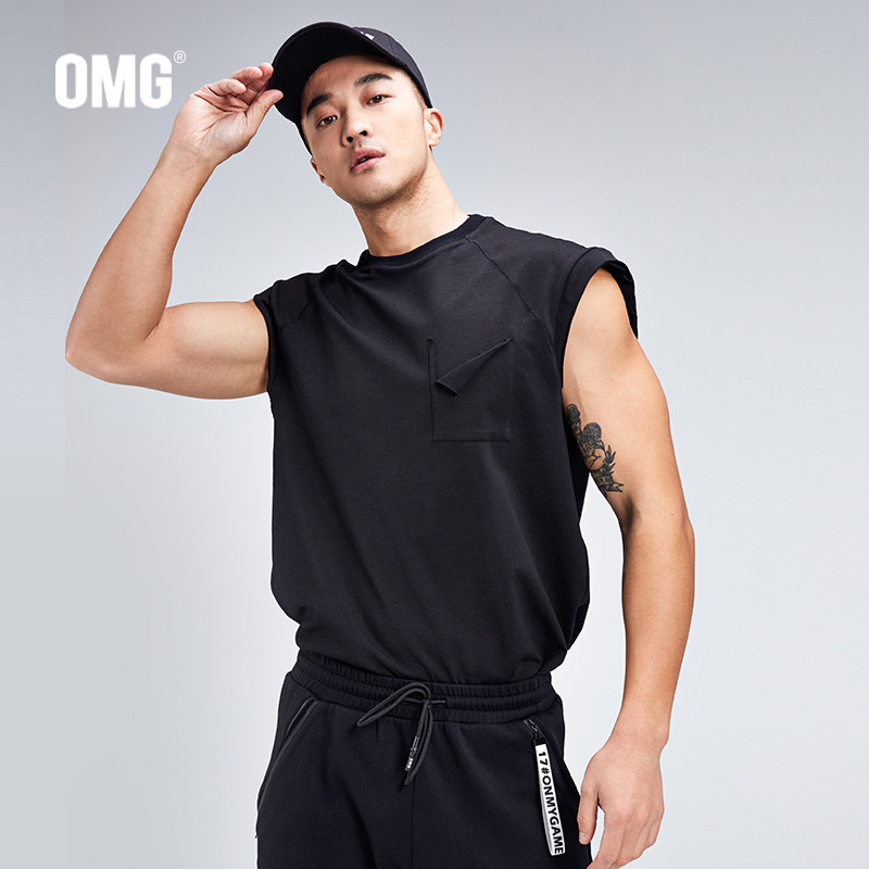 OMG tide brand quick-drying cotton fitness clothes top sports vest men's sweat-absorbing loose waistless sleeveless T-shirt