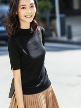 Semi-collar knitting short sleeve lavish luxury overcoat high-sense black niche design Tianwire needle knitted sweater