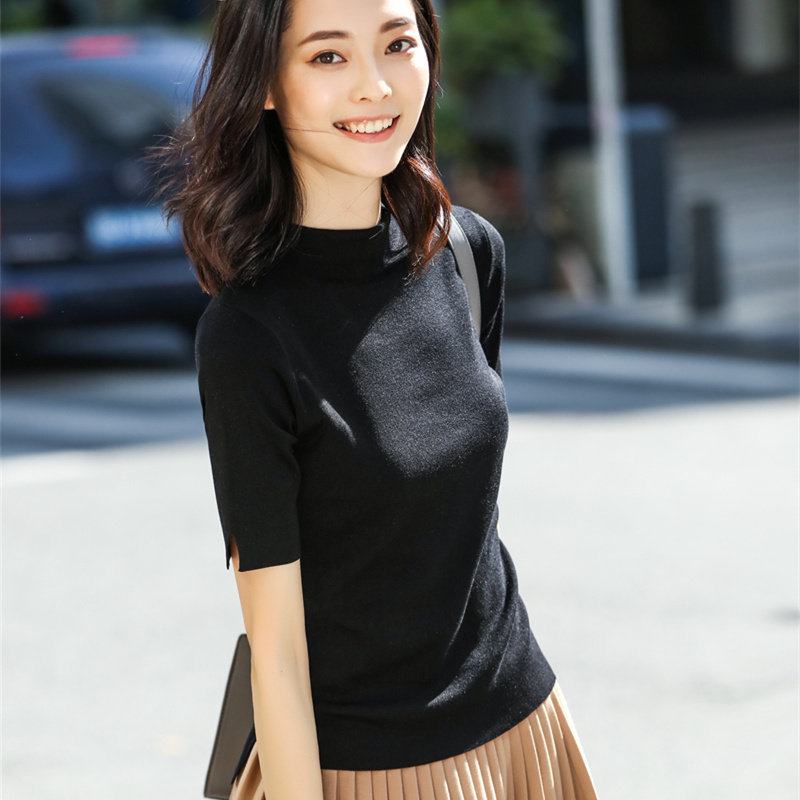 Cross-shoulder Short Skin Skin Design Feeling Chic Harbour Top Knitted Short Sleeve Summer