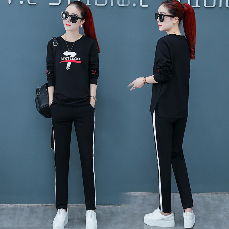 Long-sleeved casual sportswear set women's spring and autumn 2020 spring spring new fashion large size Korean loose two-piece set