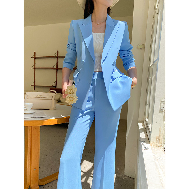 Sky Blue Suit Set for Women, New Spring Style, Commuter Host Workwear, High-End Interview Professional Suit Jacket Sky Blue Suit Set for Women, New Spring Style, Commuter Host Workwear, High-End Interview Professional Suit Jacket