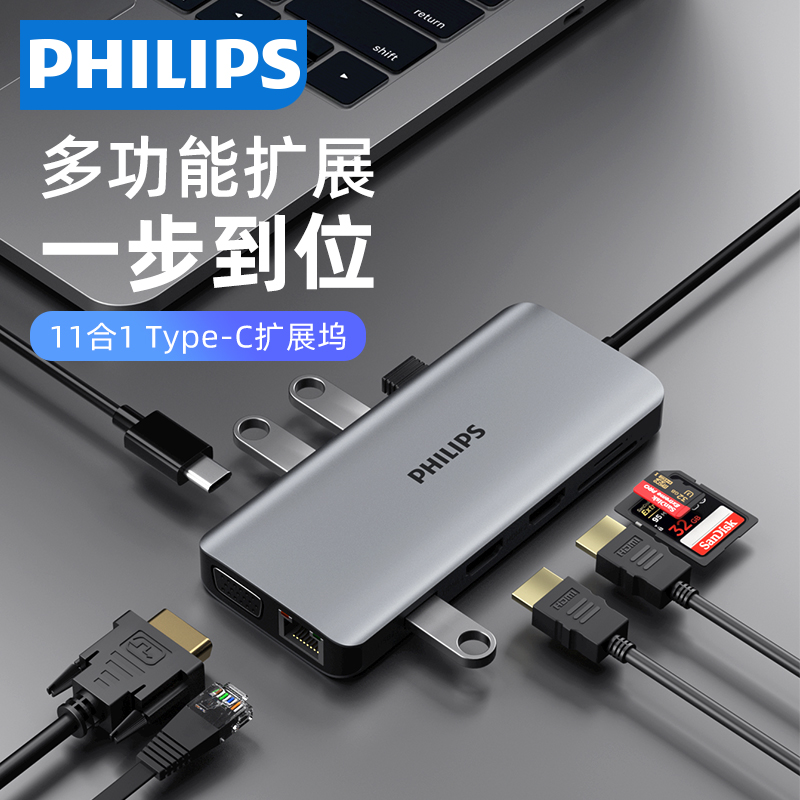 Philips Typec to HDMI extension dock VGA converter expands laptop connectivity TV display projector connector for Huawei mobile iPadPro Apple MacBoo