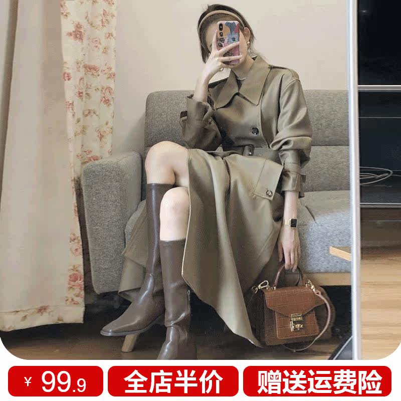 Pregnant woman coat winter belly trench coat 2021 Spring and Autumn new small man long version Net red loose coat autumn