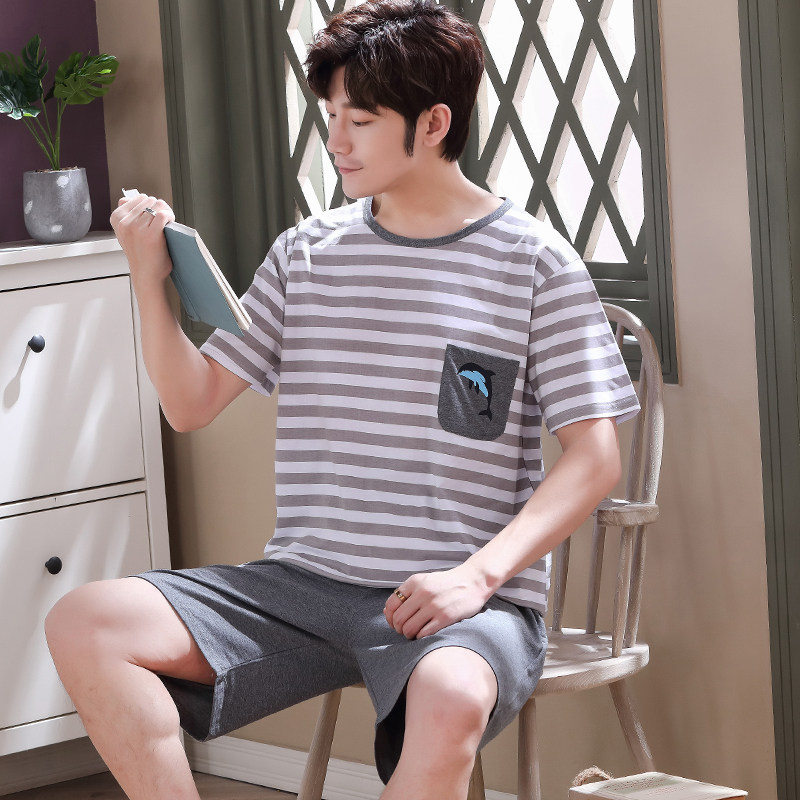 Camouflarefish new summer men's sleepwear short sleeves shorts pure cotton set head loose summer pyjamas for men's clothing