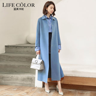 Extra long straight belted double-sided woolen coat to reduce age