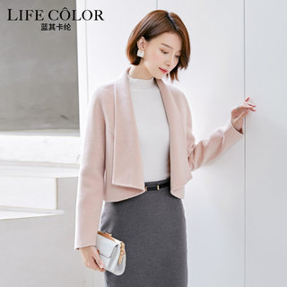Simple thickened ultra-short woolen coat with large lapel and high collar