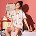 bông quần short pajama phụ nữ mùa hè ngắn tay áo hai mảnh bộ Hàn Quốc phiên bản dễ thương cardigan junior học sinh trung học mỏng có thể mặc quần áo nhà. 