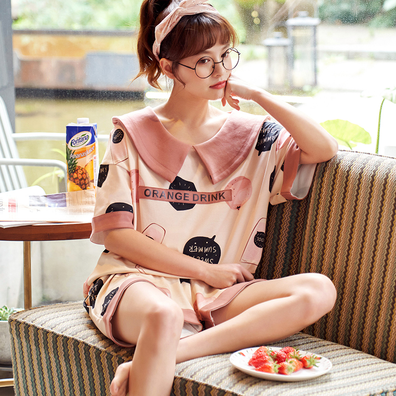 Mens pajamasummer vài bông ngắn tay áo đá phiến thiết lập Hàn Quốc phiên bản của thời trang kích thước cô gái mỏng lỏng lớn quần áo sweet home.