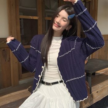 Women's high-end lazy style soft waxy sweater jacket