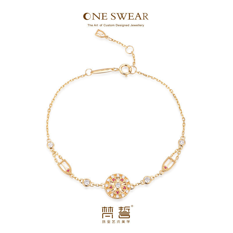 Sanskrit ONESWEAR Rose Flower Window Happiness Wheel of fine 18k gold inlaid with hand-made female love gift