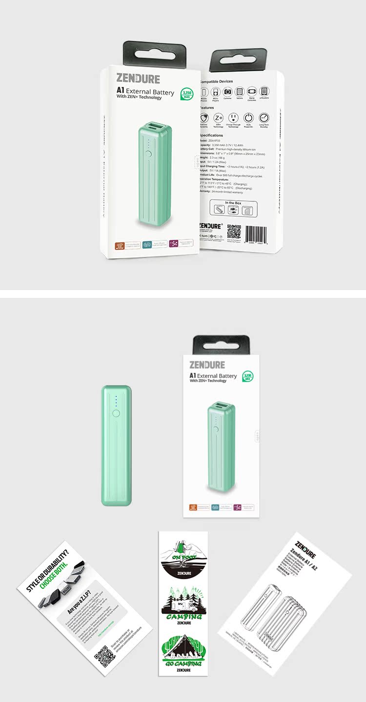 Zendure Hoa Kỳ Sạc kho báu nhỏ gọn xách tay nhẹ 3350 mAh vali điện di động A1 - Ngân hàng điện thoại di động anker sạc dự phòng